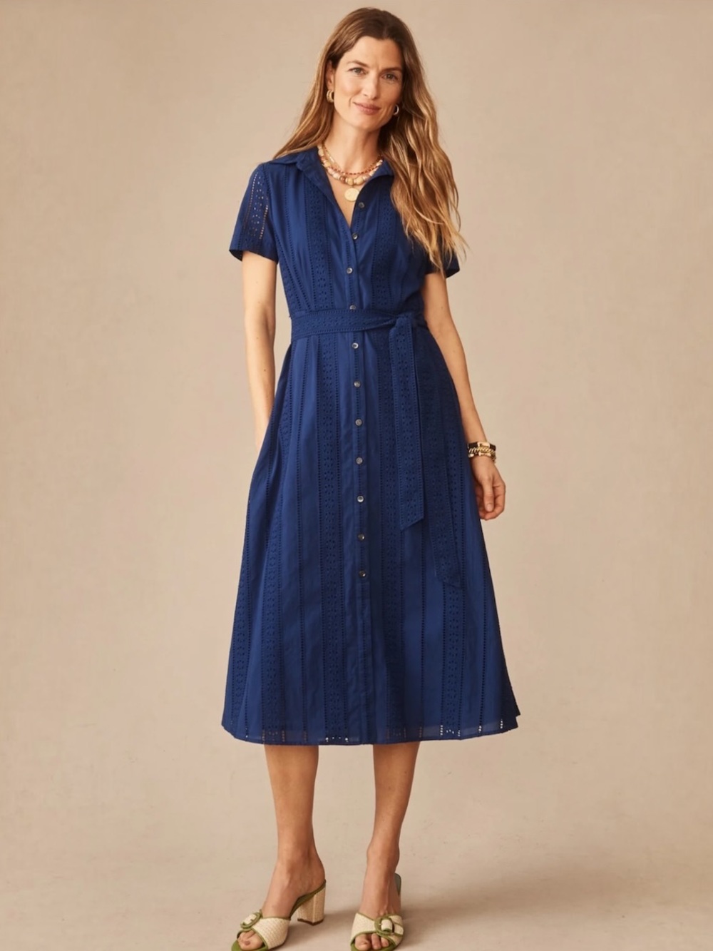 J.McLaughlin Nautical Navy Cotton Eyelet Katinda Shirt Dress Sz 12